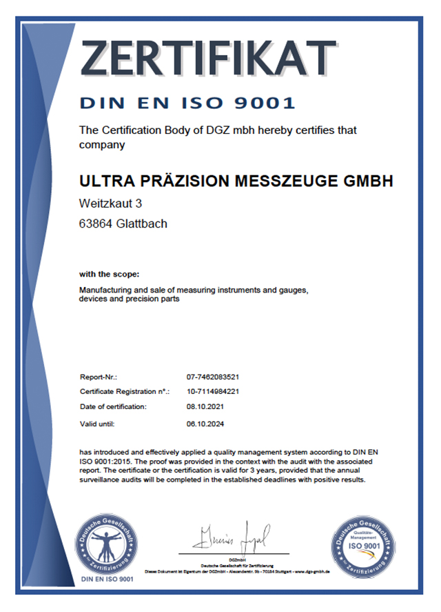 DIN EN ISO 9001:2015 zertifiziert englisch